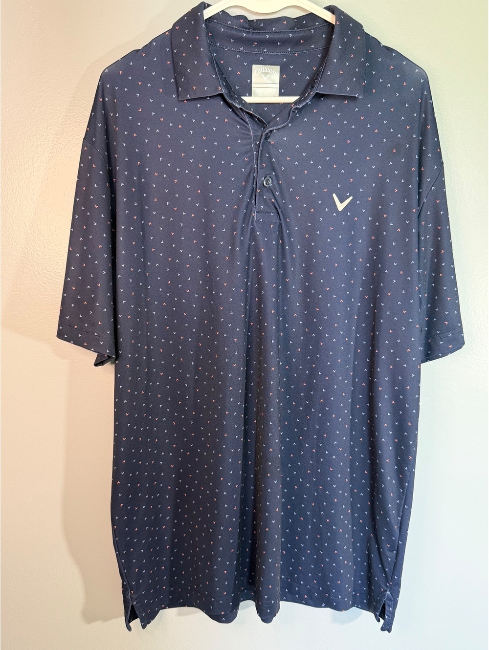 Callaway Men's Large Navy Blue Golf Polo Shirt with Small Pattern